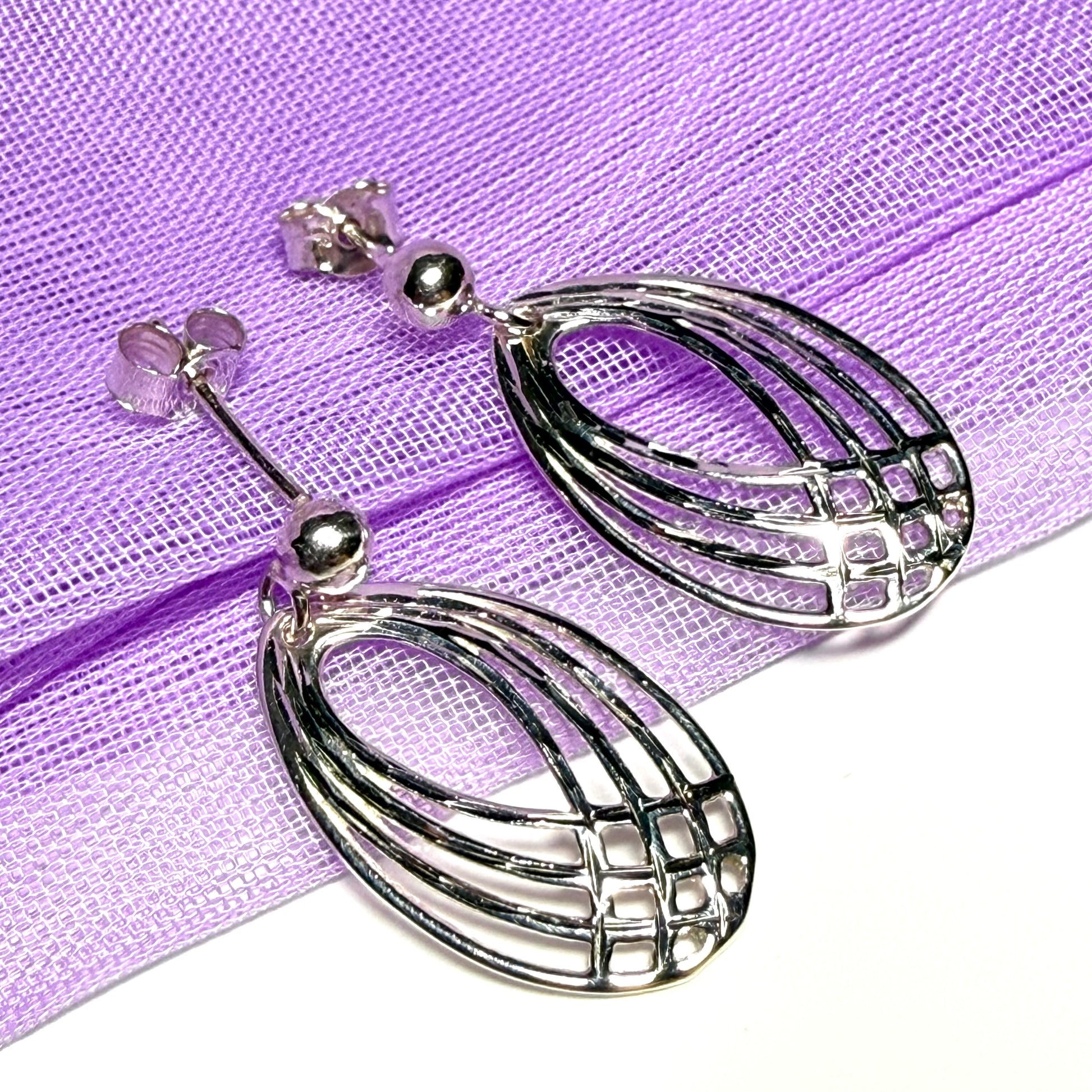 Oval shaped open drop earrings sterling silver