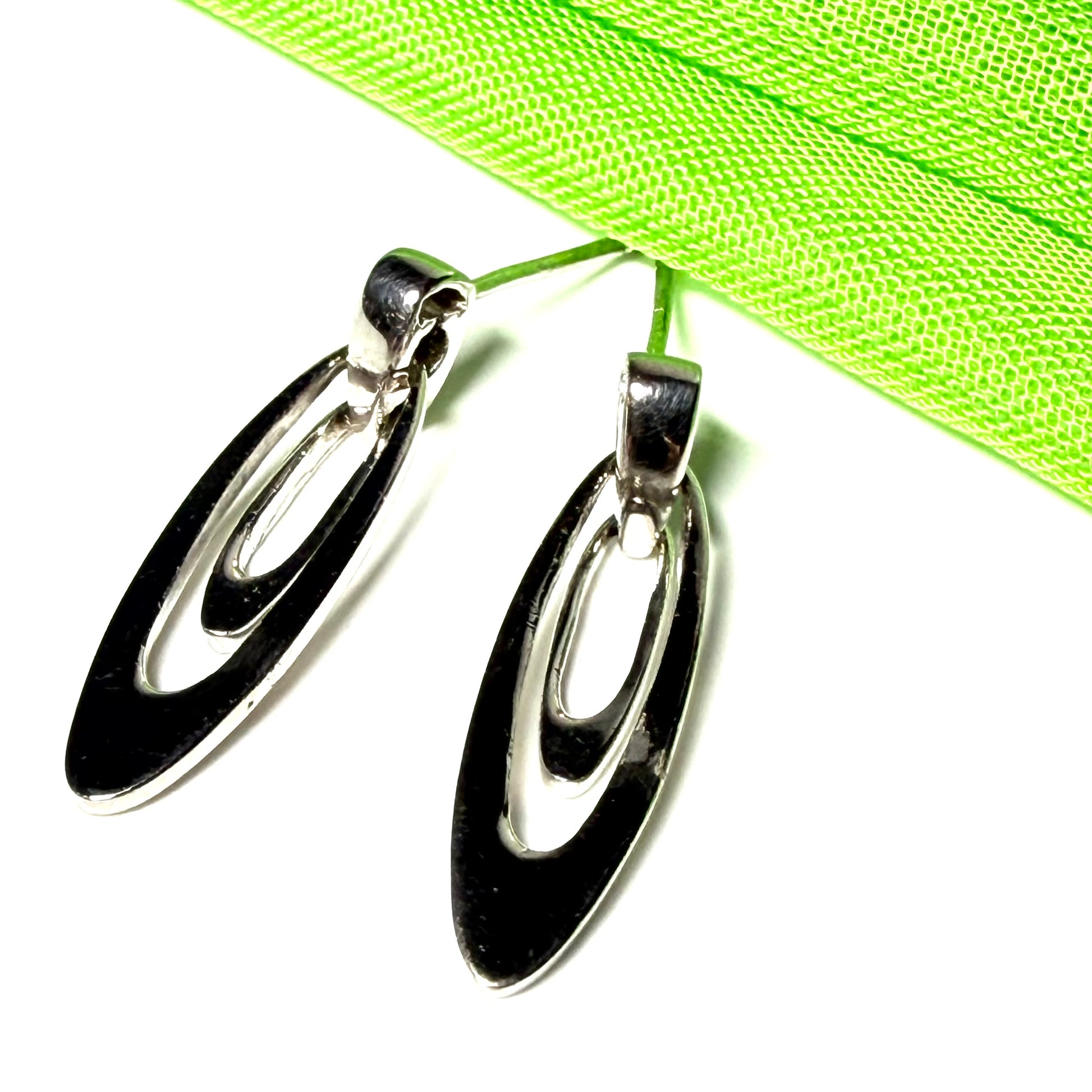 Oval shaped open drop earrings sterling silver
