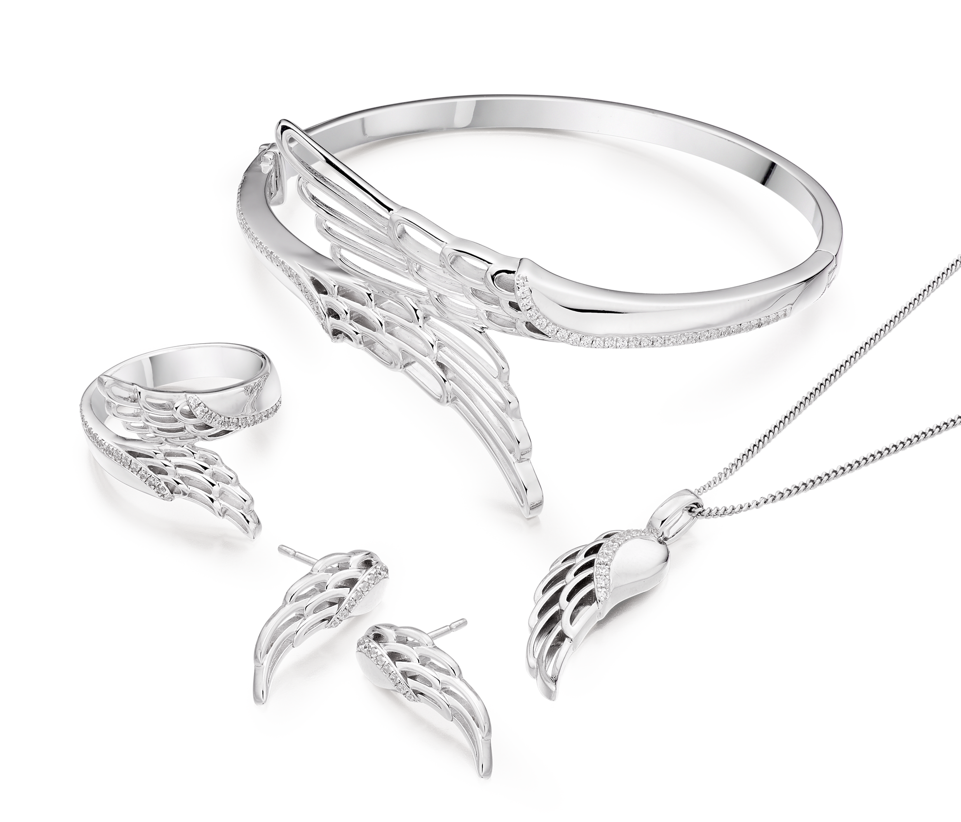 Angle wing silver cubic zirconia Set