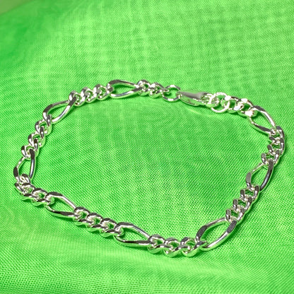 Anklet 3 + 1 Figaro Solid Sterling Silver Ankle Chain