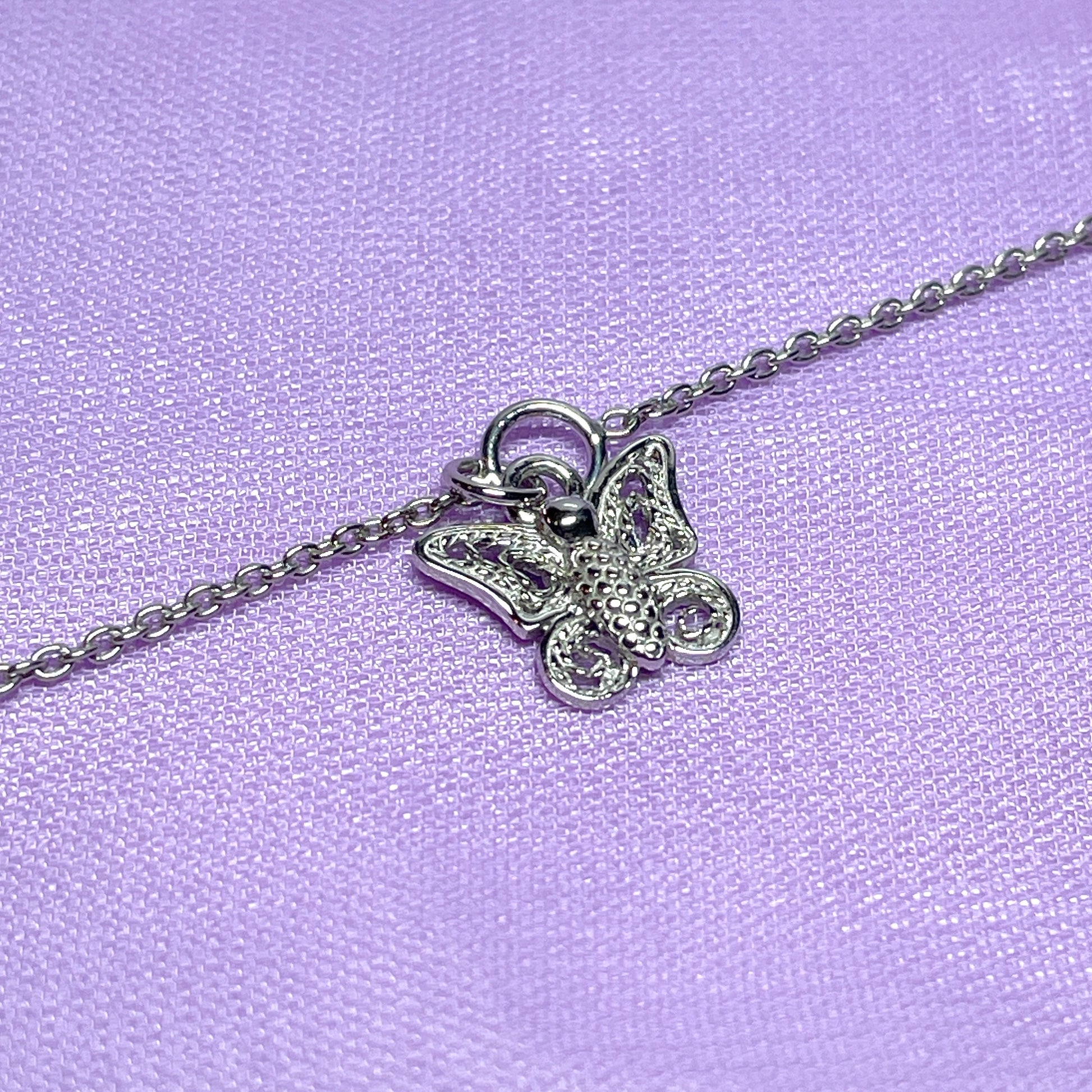 Anklet Butterfly Charm Sterling Silver Solid Ladies Ankle Chain