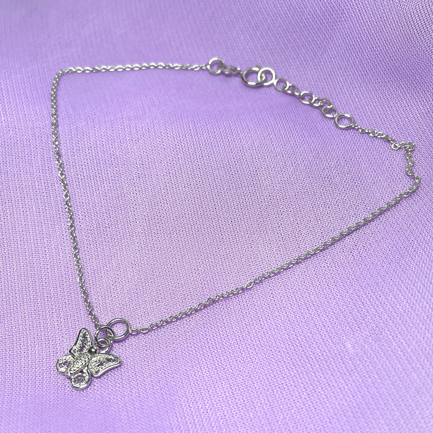 Anklet Butterfly Charm Sterling Silver Solid Ladies Ankle Chain