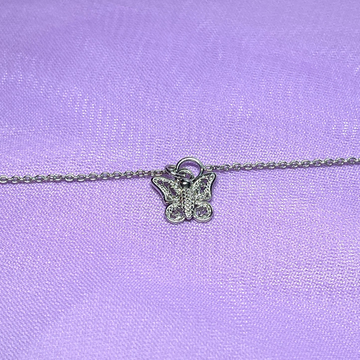 Anklet Butterfly Charm Sterling Silver Solid Ladies Ankle Chain