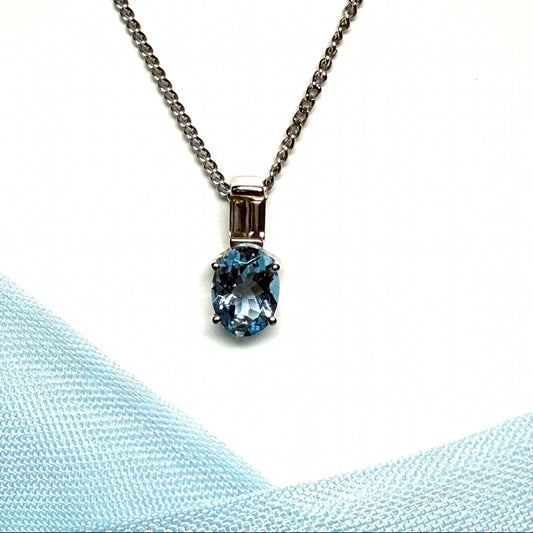 Aquamarine And Diamond Oval White Gold Necklace