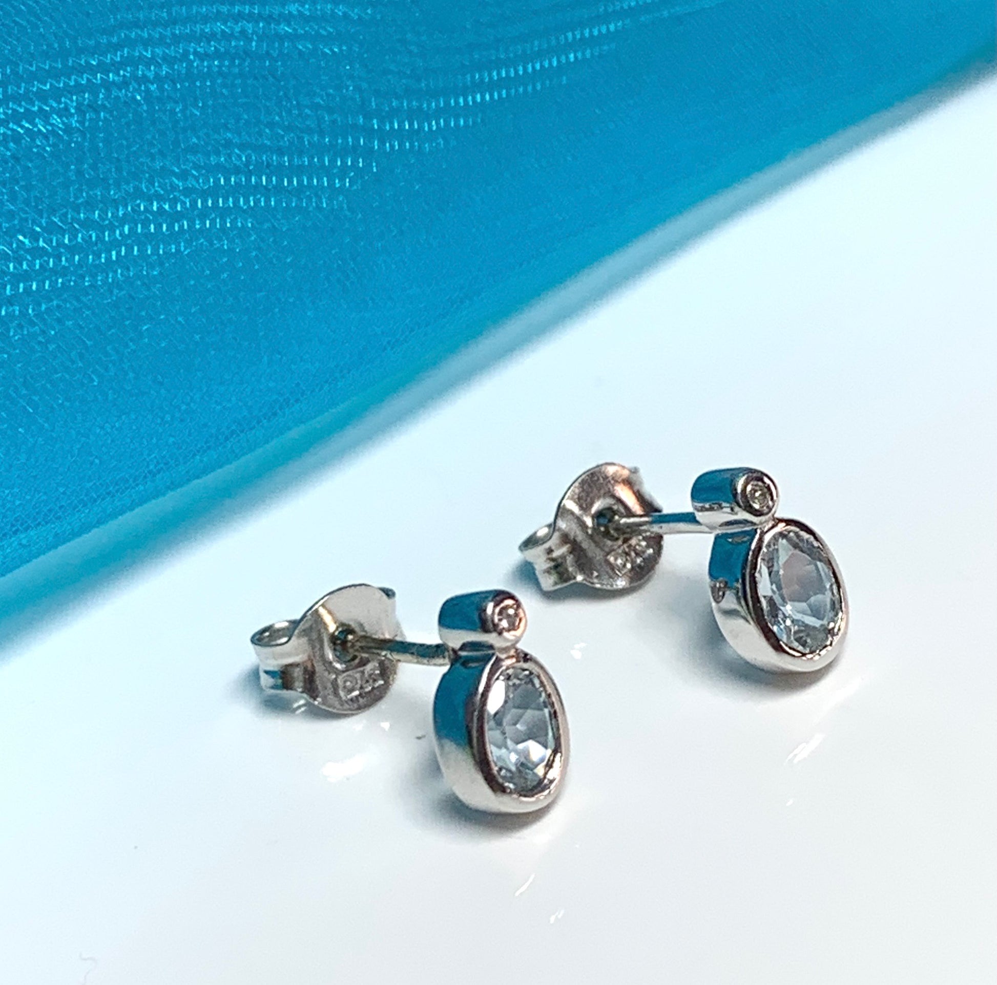 Aquamarine And Diamond 9 Carat White Gold Earrings