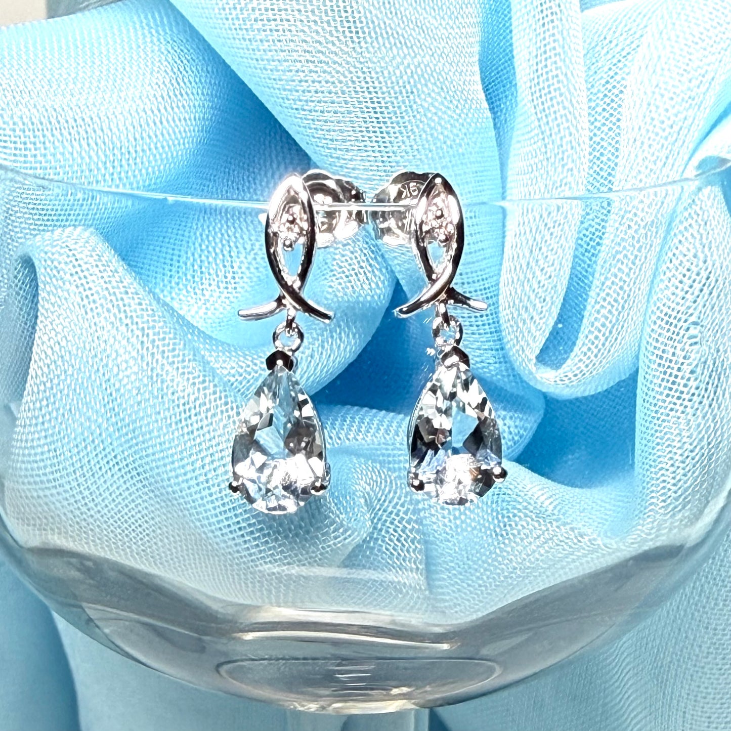 Aquamarine & Diamond White Gold Drop Earrings | Pear Cut Aquamarine Earrings