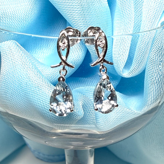Aquamarine & Diamond White Gold Drop Earrings | Pear Cut Aquamarine Earrings