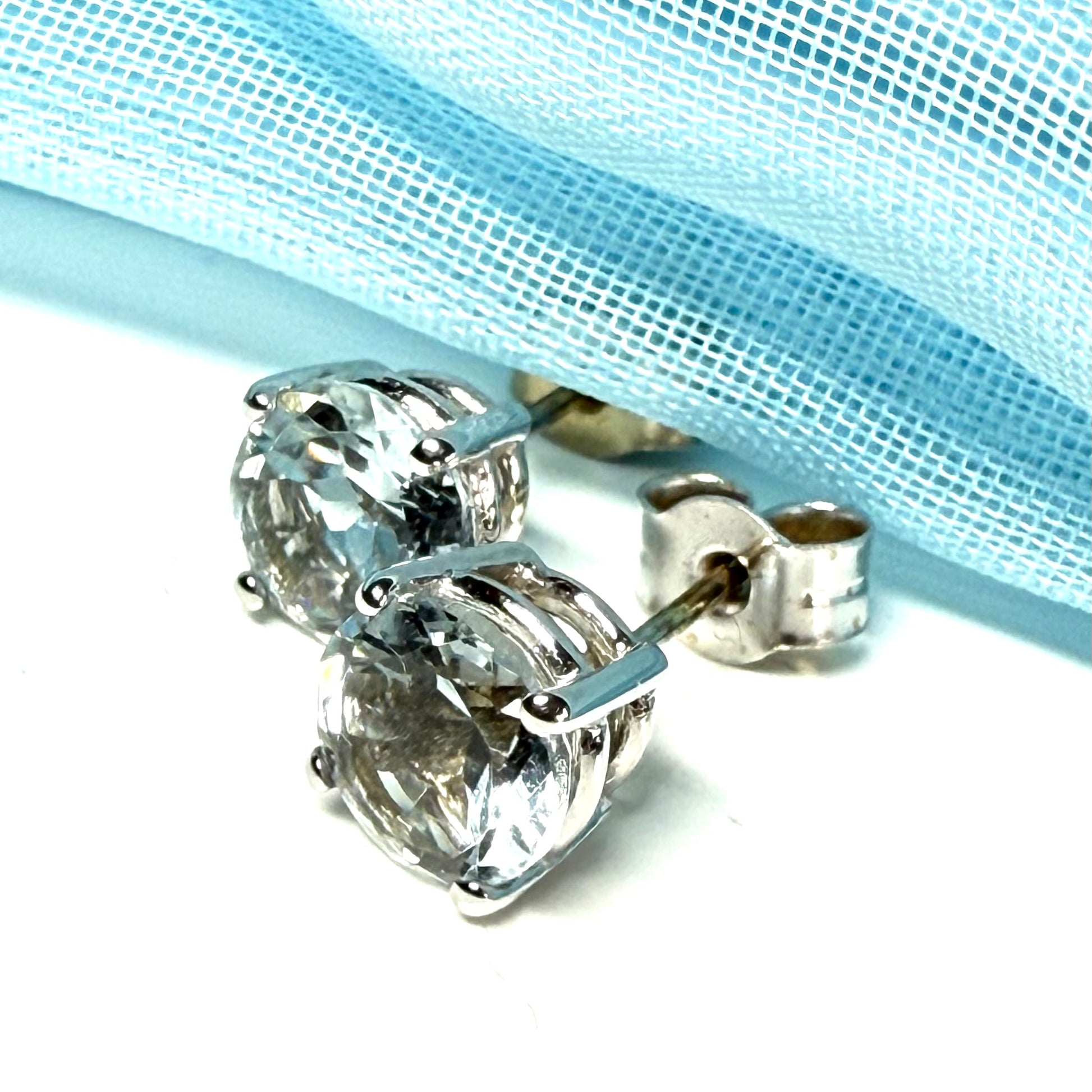 Aquamarine Round White Gold Earrings