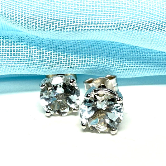 Aquamarine Round White Gold Earrings
