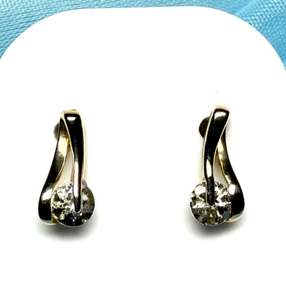 Aquamarine stud earrings yellow gold twisted dropped