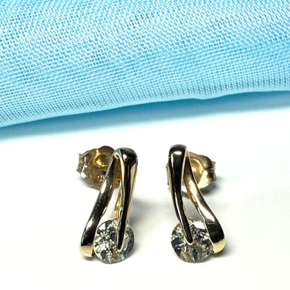 Aquamarine stud earrings yellow gold twisted dropped