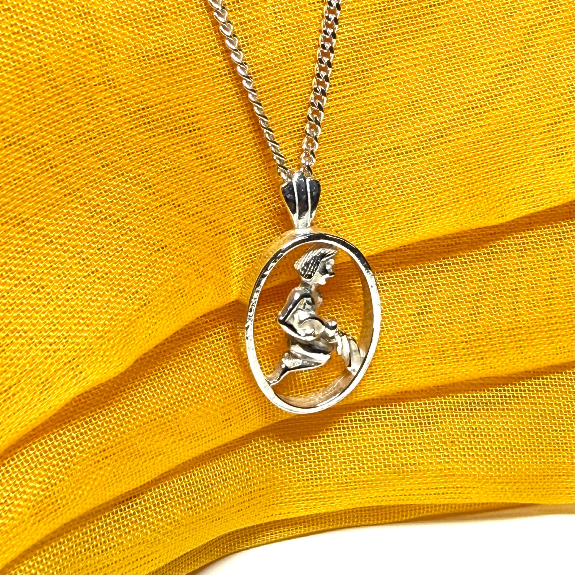 Aquarius Zodiac Oval Necklace Sterling Silver Pendant