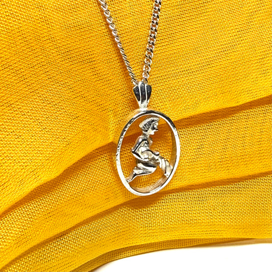 Aquarius Zodiac Oval Necklace Sterling Silver Pendant