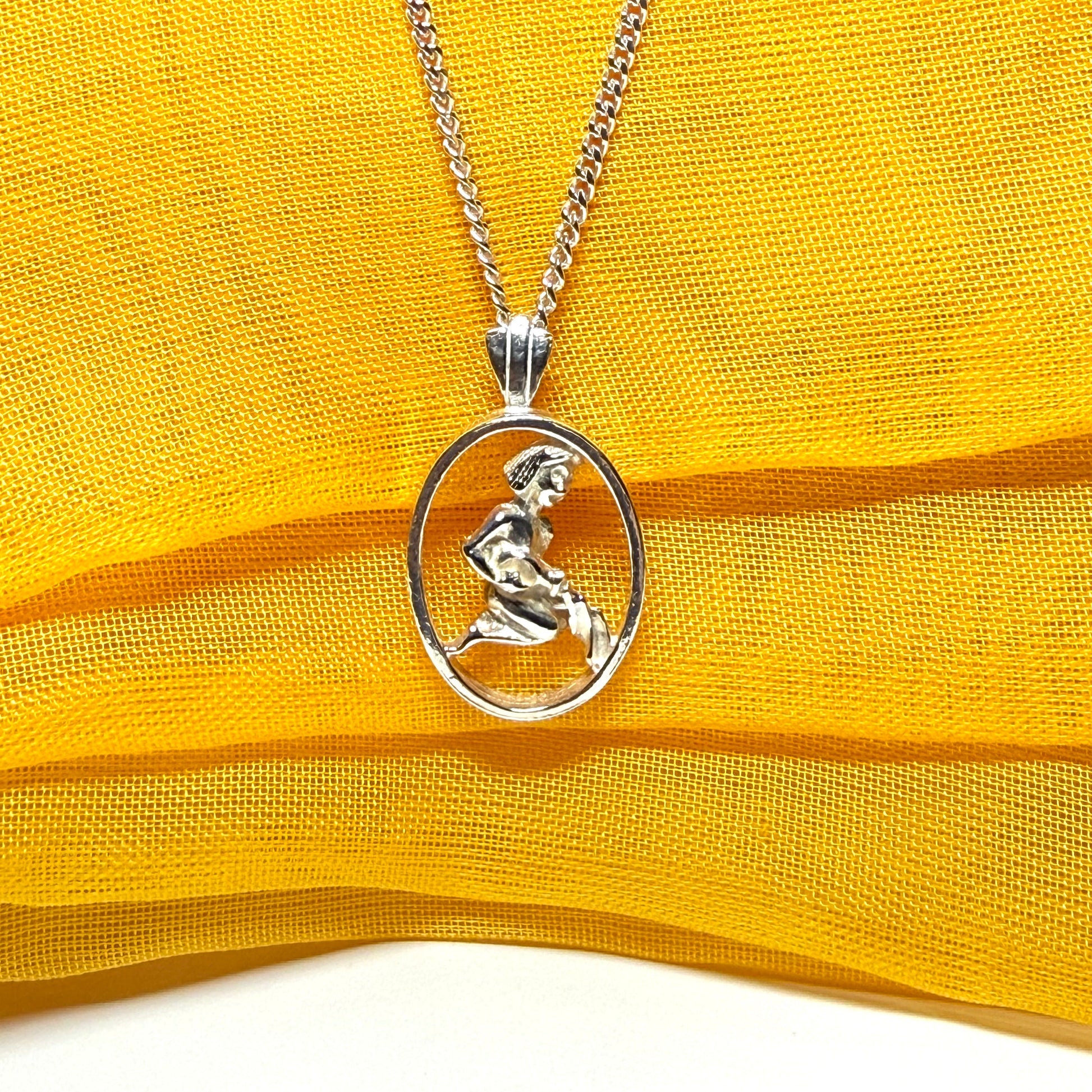 Aquarius Zodiac Oval Necklace Sterling Silver Pendant