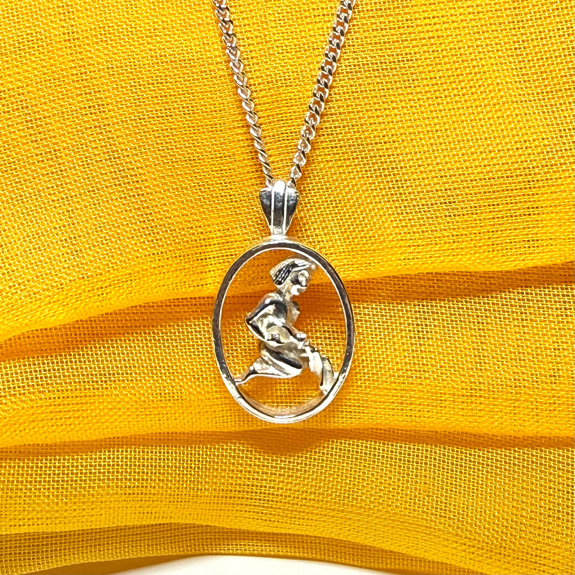 Aquarius Zodiac Oval Necklace Sterling Silver Pendant