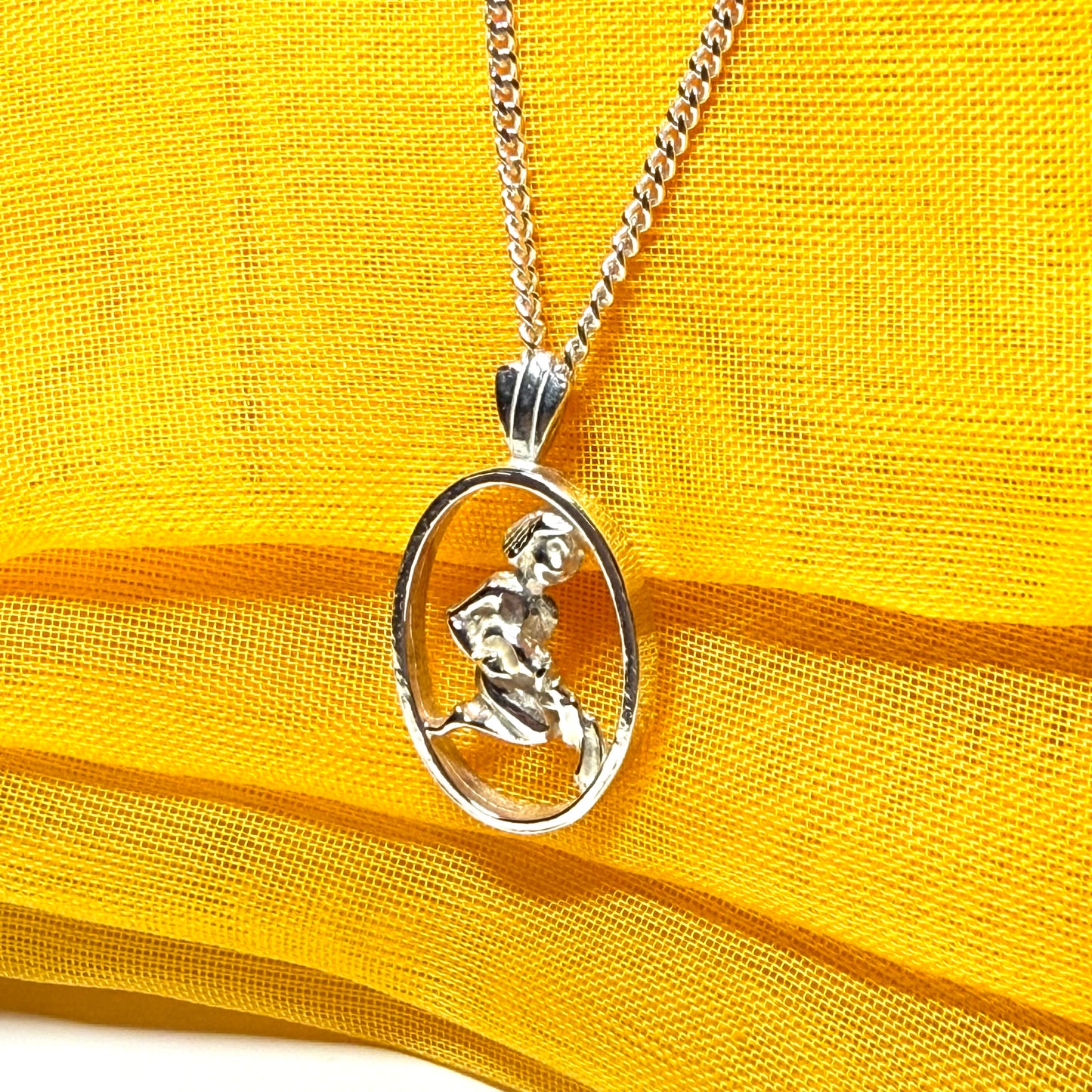 Aquarius Zodiac Oval Necklace Sterling Silver Pendant