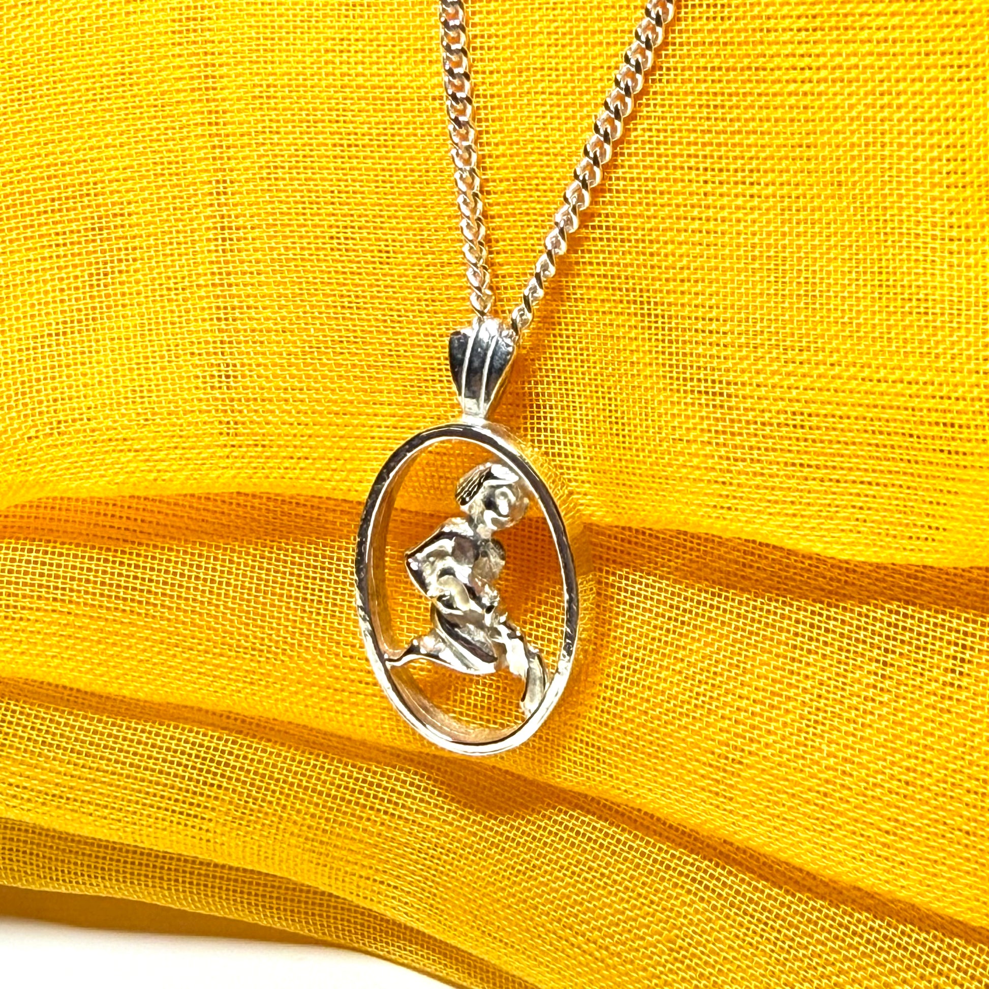 Aquarius Zodiac Oval Necklace Sterling Silver Pendant