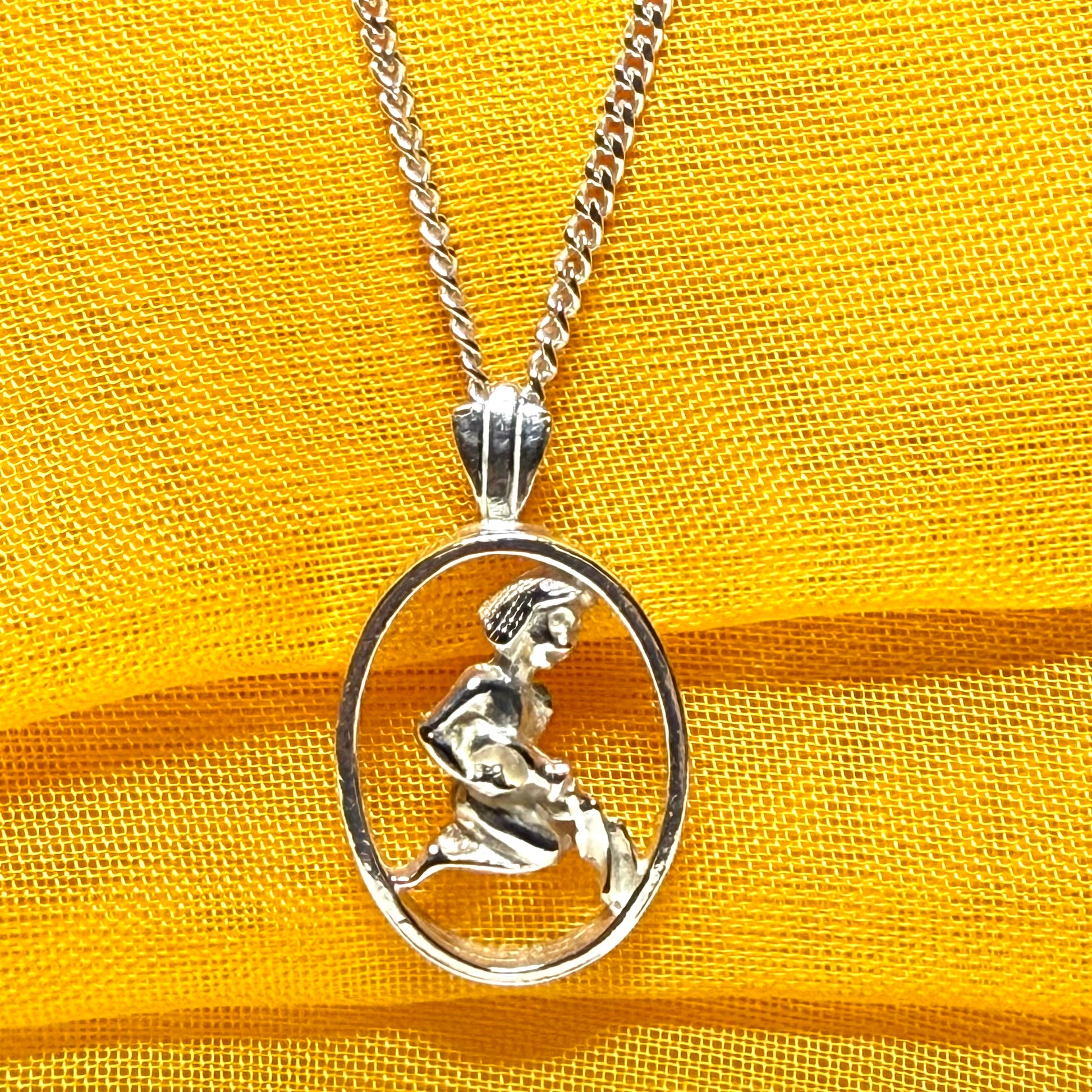 Aquarius Zodiac Oval Necklace Sterling Silver Pendant
