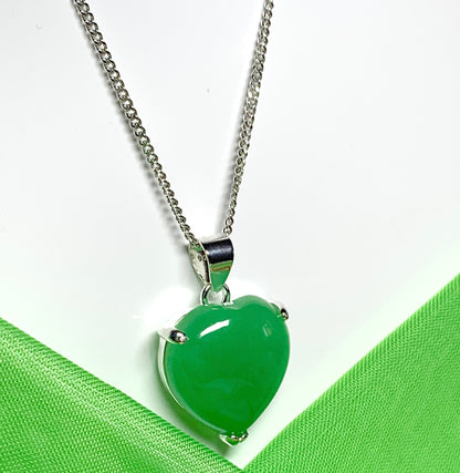 A real green jade necklace heart shaped sterling silver gorgeous pendant