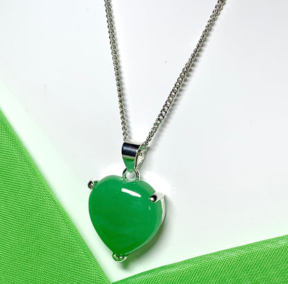 A real green jade necklace heart shaped sterling silver gorgeous pendant