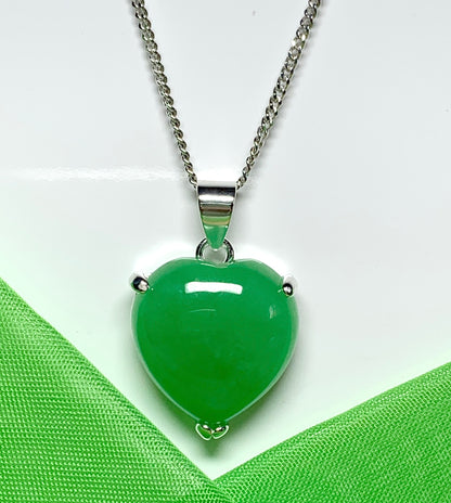 A real green jade necklace heart shaped sterling silver gorgeous pendant