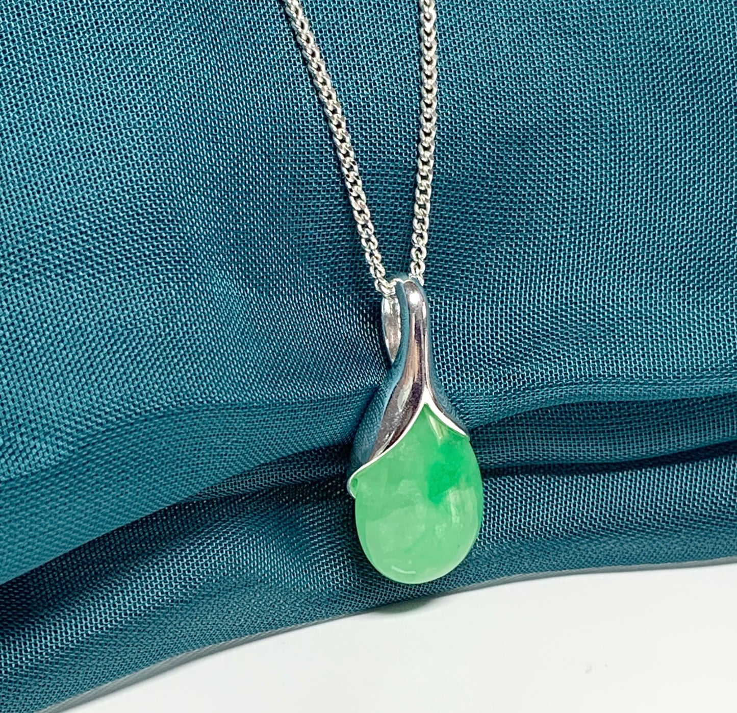 Real green jade tear drop sterling silver pear shape pendant