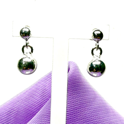 Ball ball drop earrings  sterling silver plain polished