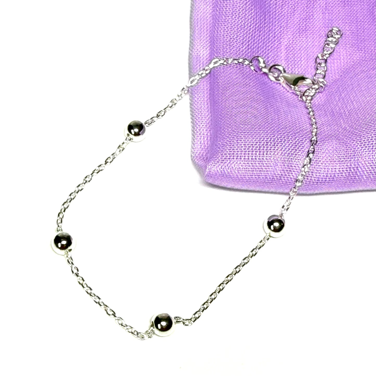 Ball bobble shaped charm bracelet ladies solid sterling silver