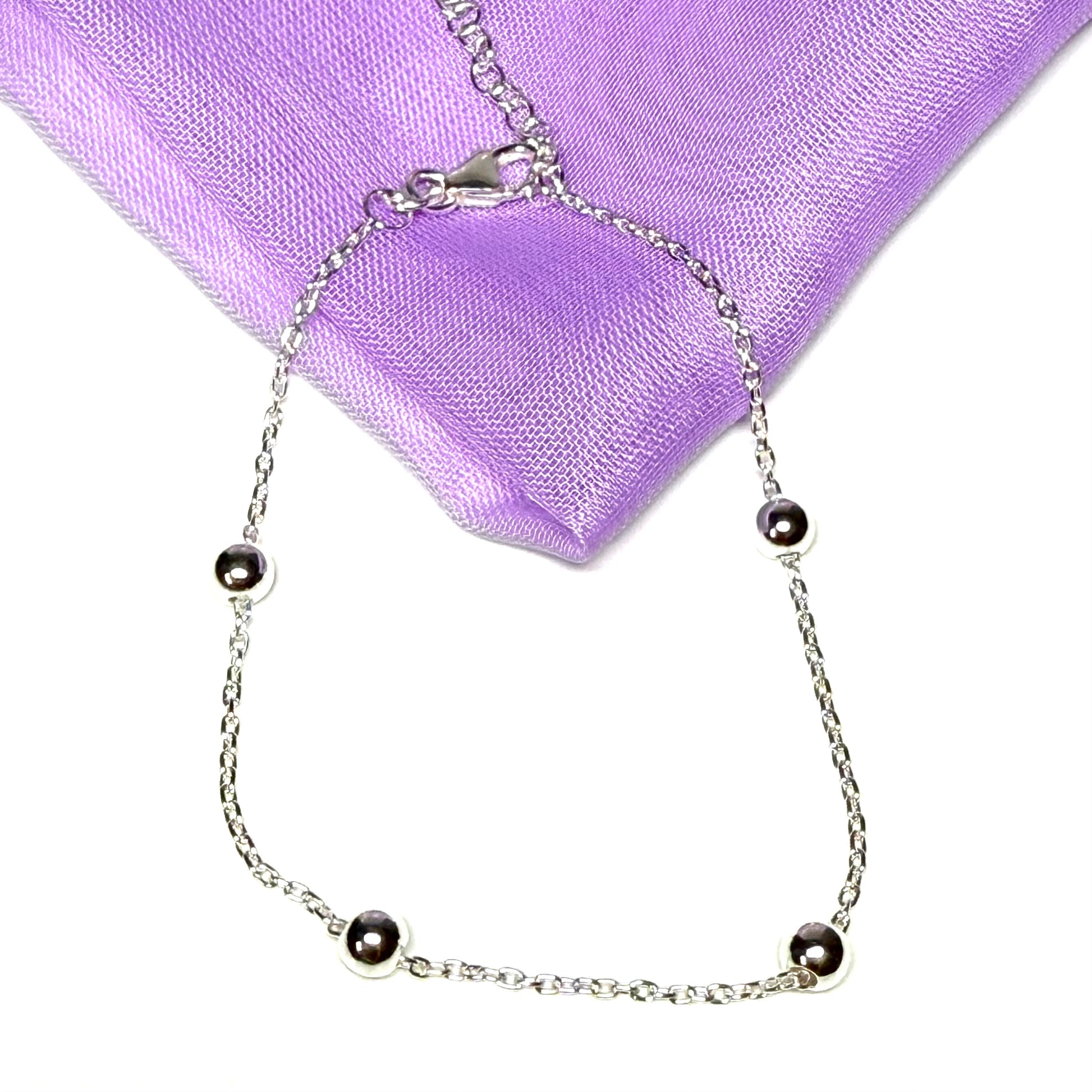Ball bobble shaped charm bracelet ladies solid sterling silver