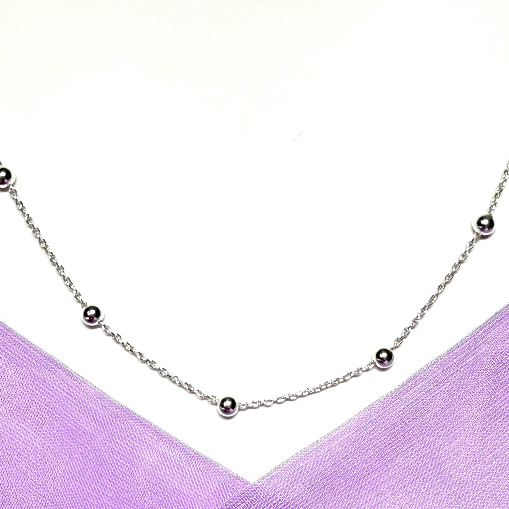 Ball bobble shaped charm necklace ladies solid sterling silver chain