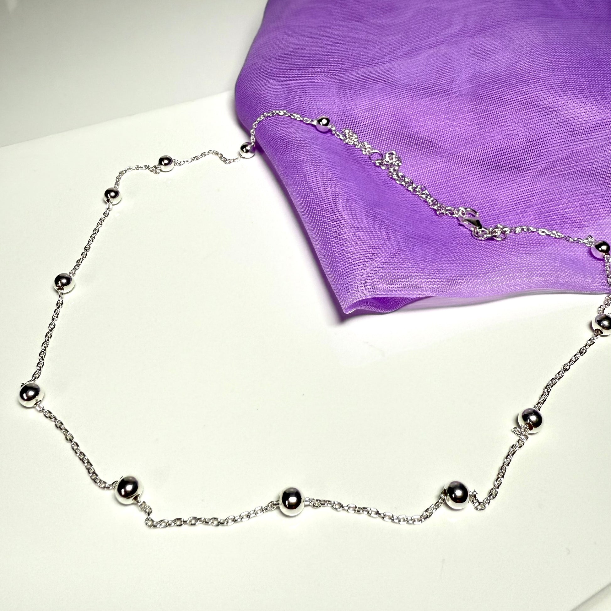 Ball bobble shaped charm necklace ladies solid sterling silver chain