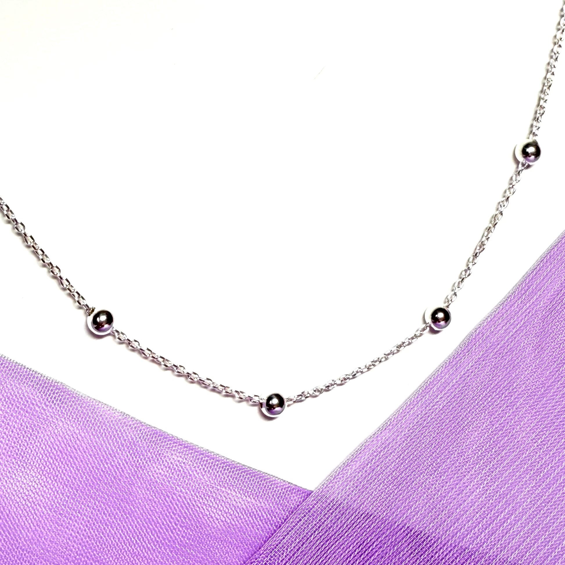 Ball bobble shaped charm necklace ladies solid sterling silver chain