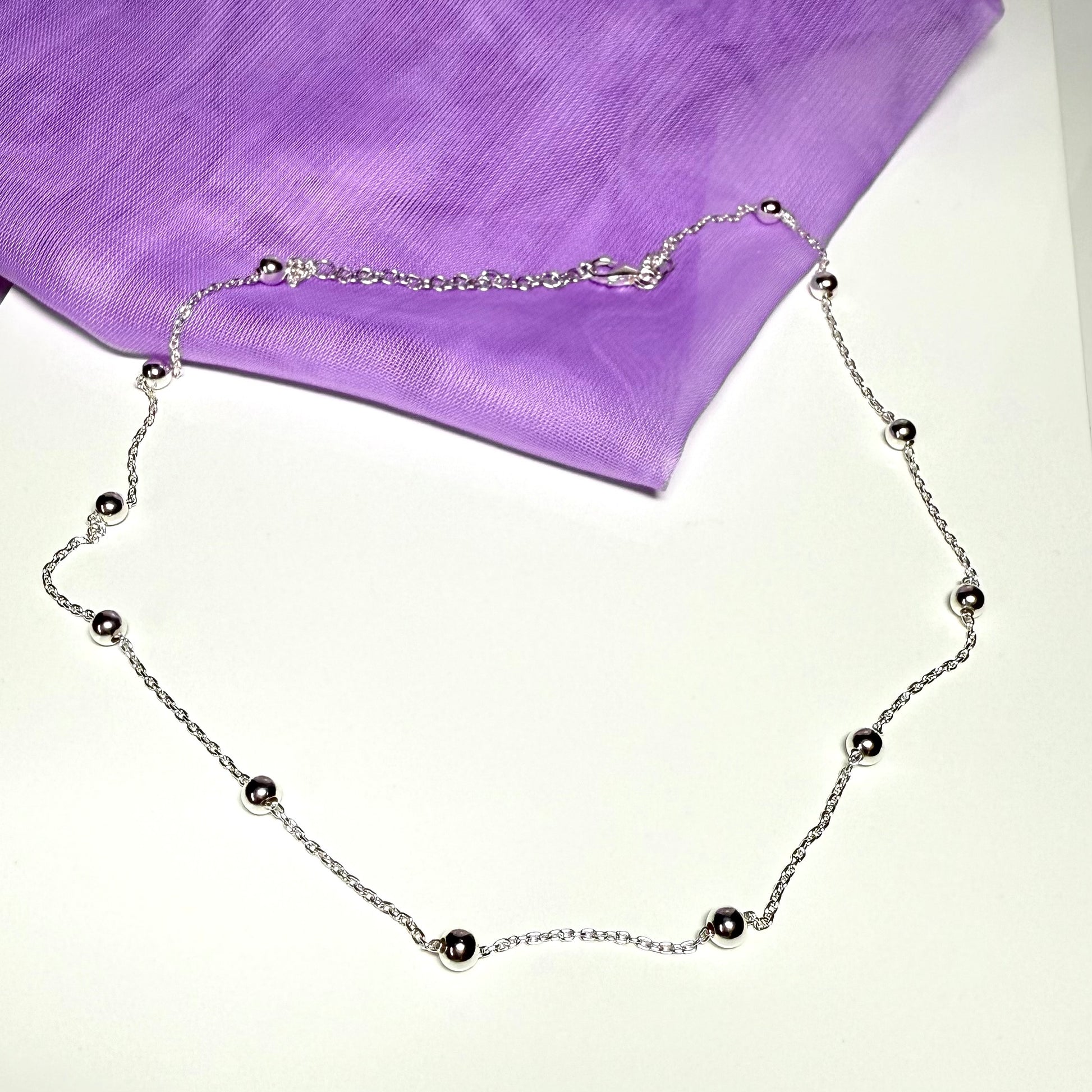 Ball bobble shaped charm necklace ladies solid sterling silver chain