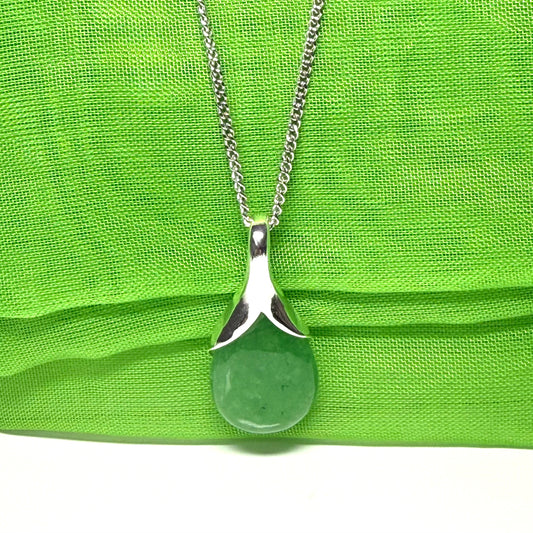 Beautiful and stunning real green jade pendant necklace in a teardrop shape, exquisite and timeless