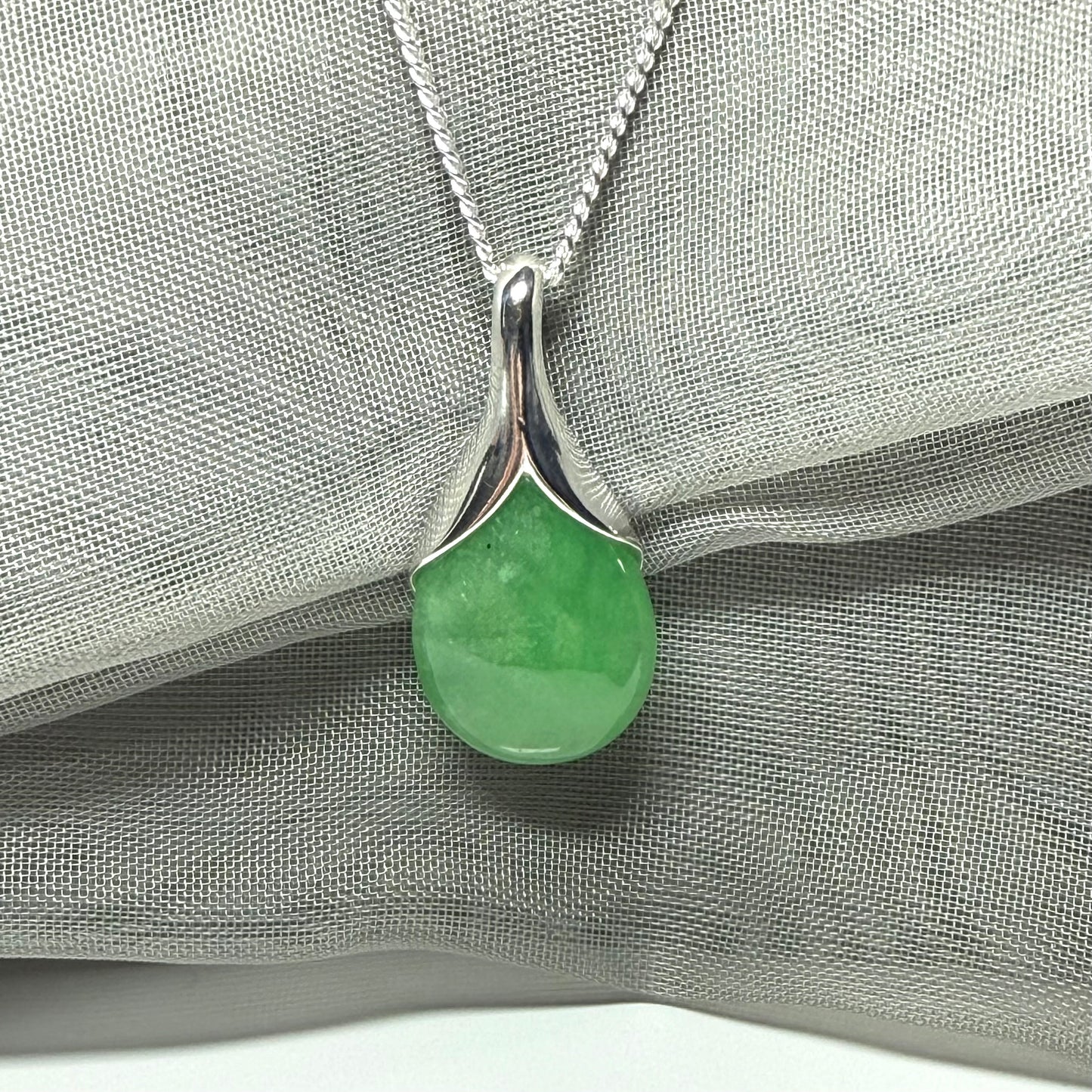 Beautiful and stunning real green jade pendant necklace in a teardrop shape, exquisite and timeless design