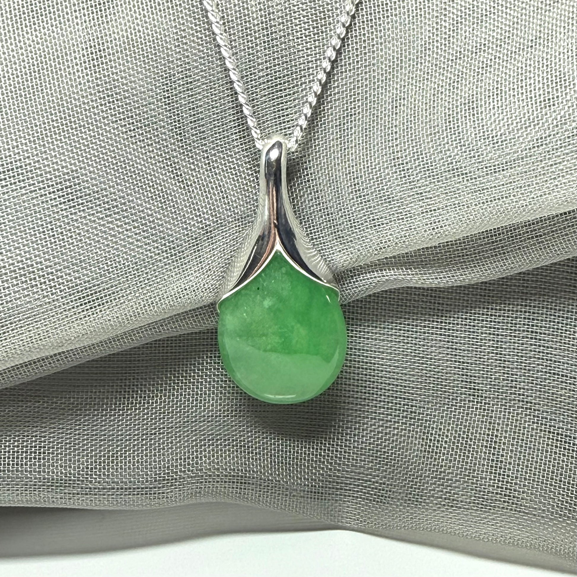 Beautiful and stunning real green jade pendant necklace in a teardrop shape, exquisite and timeless design