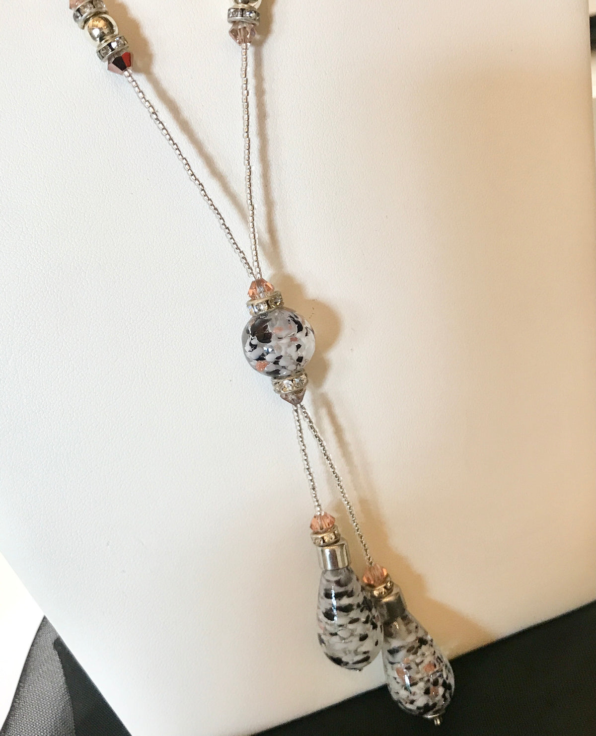 Beautiful black white and gold dropped beaded real Murano glass necklace