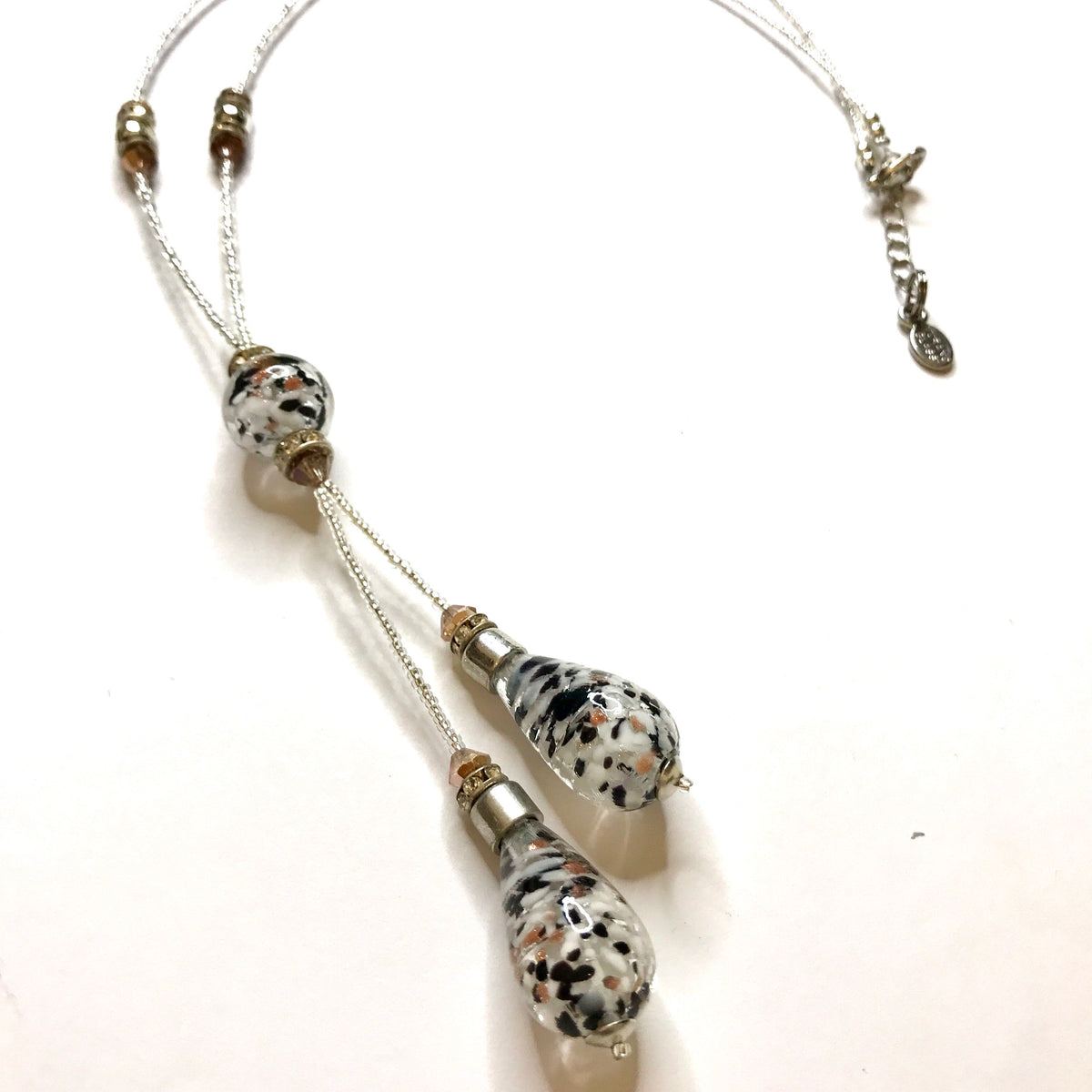 Beautiful black white and gold dropped beaded real Murano glass necklace