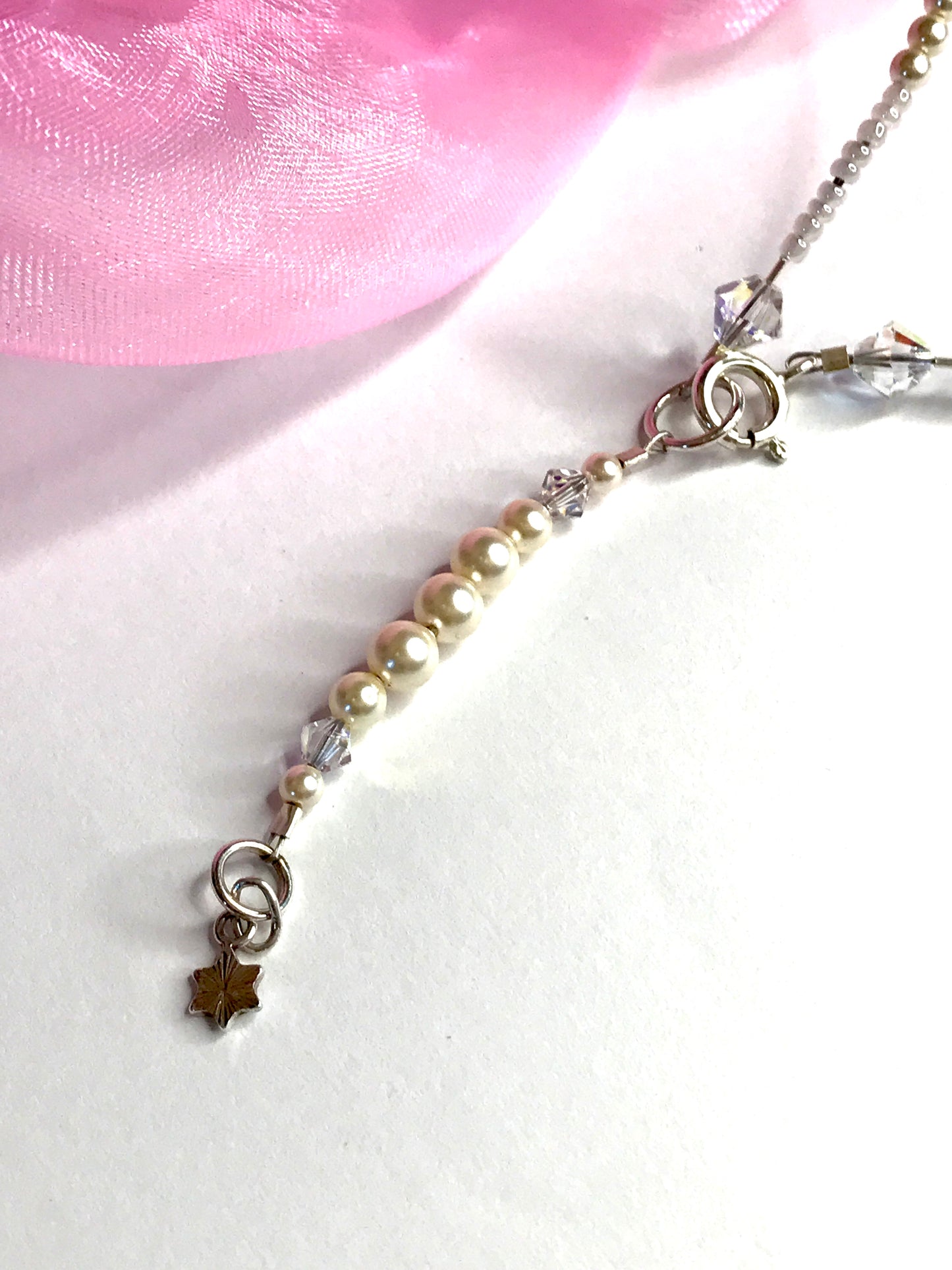 Beautiful pastel pink white beaded real Murano glass necklace with crystals