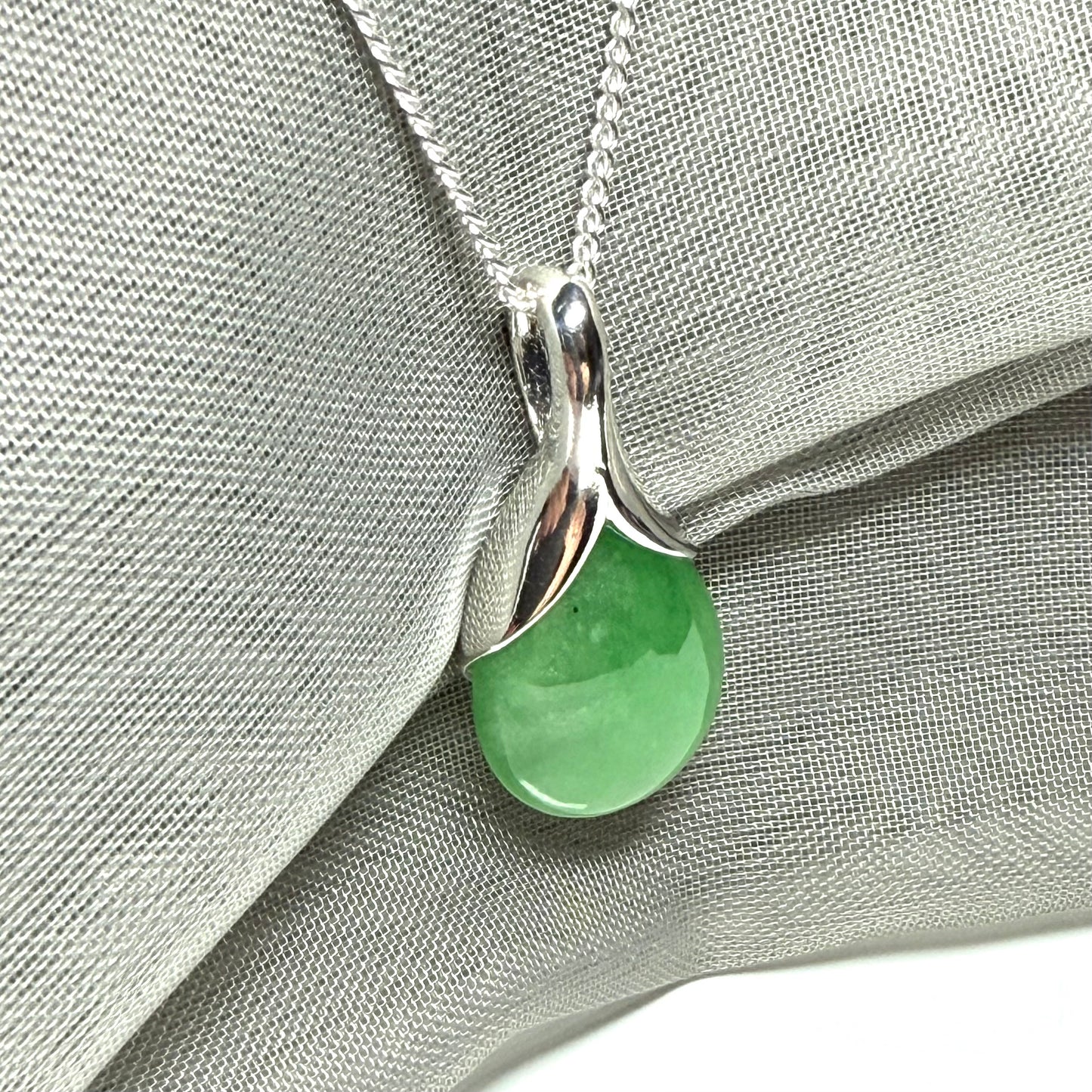 Beautiful and stunning real green jade pendant necklace in a teardrop shape, exquisite and timeless design