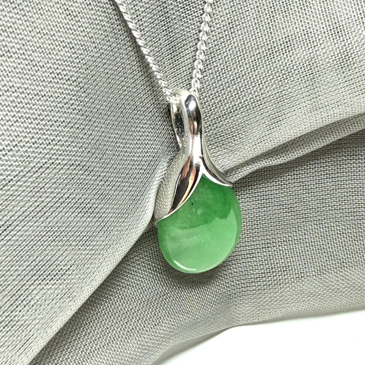 Beautiful and stunning real green jade pendant necklace in a teardrop shape, exquisite and timeless design