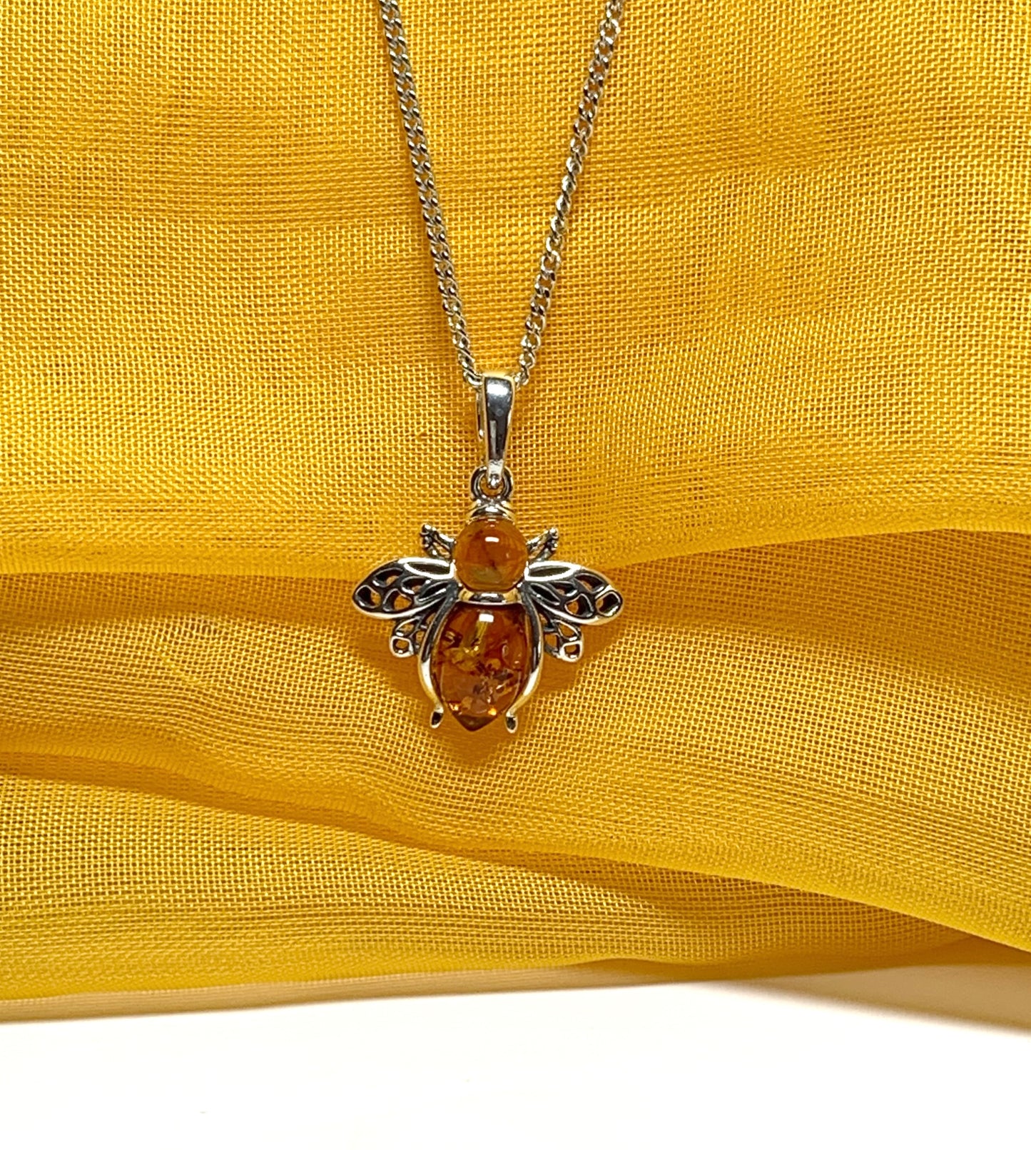 Bee real amber necklace sterling silver pendant including chain