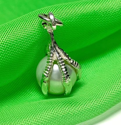 Bird of Prey talon hooked claw real freshwater pearl charm silver