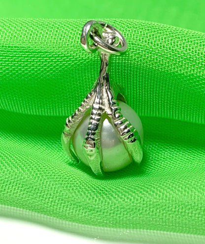 Bird of Prey talon hooked claw real freshwater pearl charm silver