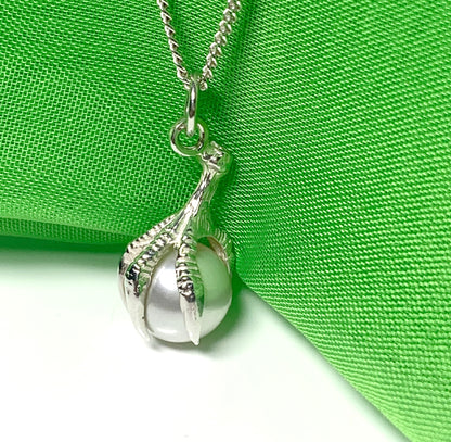 Bird of Prey talon hooked claw real freshwater pearl necklace silver