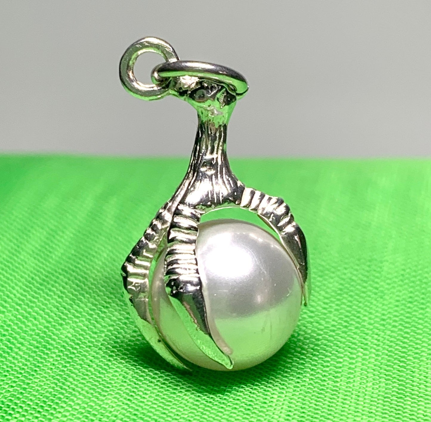 Bird of Prey talon hooked claw charm real freshwater pearl sterling silver