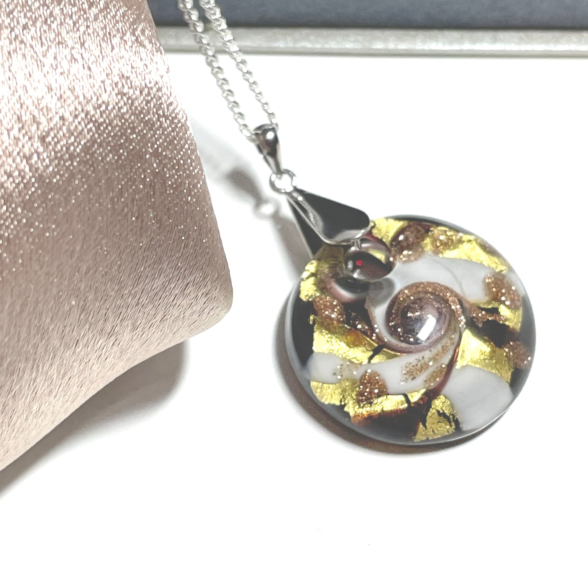 Murano Glass Round Drop Pendant Black Gold