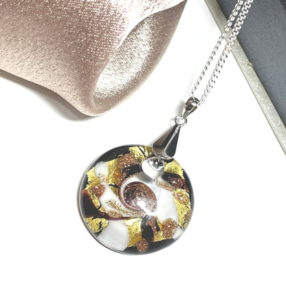 Murano Glass Round Drop Pendant Black Gold