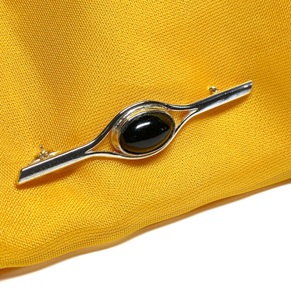 Black Oval Jet Brooch Sterling Silver