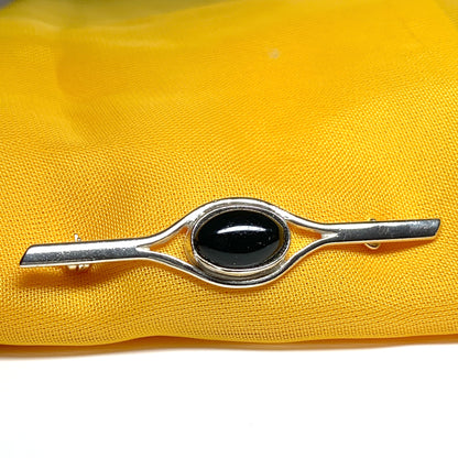 Black Oval Jet Brooch Sterling Silver